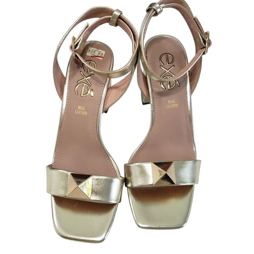Like New Exe Women's Gold Leather 3" Heels, Size 37